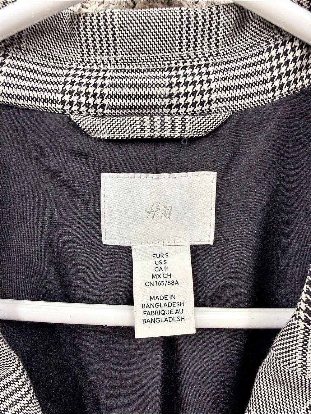 H&M Women’s Size S Double Breasted Glen Plaid Blazer Black White Grey - Picture 2 of 5